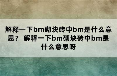 解释一下bm砌块砖中bm是什么意思？ 解释一下bm砌块砖中bm是什么意思呀